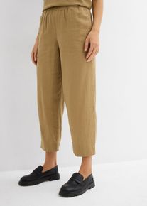 Pantalon 7/8 taille élastiquée en lin mélangé - marron - taille 42 - Viscose - bonprix