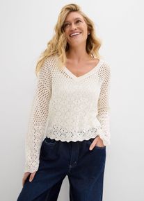 Pull léger en maille ajourée - blanc - taille 42/44 (M) avec coton - bonprix