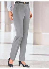 Dames Broek met persplooi en elastische band in lichtgrijs ,maat 20, WITT, 100% Polyester