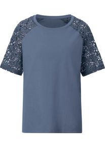Damen Spitzenshirt aus Baumwolle rauchblau Gr&ouml;&szlig;e 54