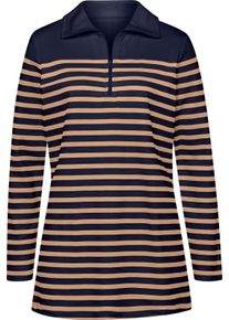 Damen Longsweatshirt aus reiner Baumwolle marine-camel-gestreift Gr&ouml;&szlig;e 48