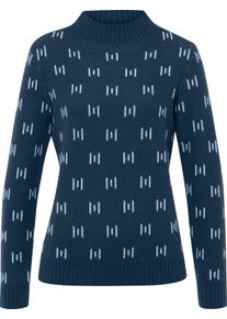 Dames Trui met opstaande kraag donkerblauw/ecru gedessineerd Maat 44