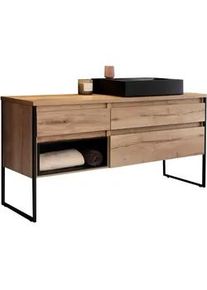 Schöner Wohnen Schöner Wohnen Waschtischkombi , Schwarz, Eichefarben , Holzwerkstoff , 3 Schubladen , 164.6 cm , Goldenes M, Made in Germany , individuell planbar, stehend, Typenauswahl, Permanentablauf , Badezimmer, Waschbecken & Armaturen, Waschtische