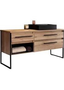 Schöner Wohnen Schöner Wohnen Waschtischkombi , Schwarz, Eichefarben , Metall , 3 Schubladen , 164.6 cm , Goldenes M, Made in Germany , individuell planbar, stehend, Typenauswahl, Permanentablauf , Badezimmer, Waschbecken & Armaturen, Waschtische