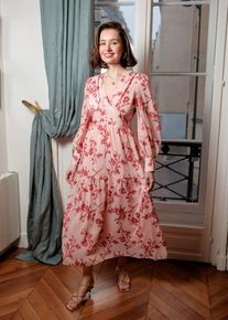 Rochie evazata cu imprimeu floral 4695D, Roz