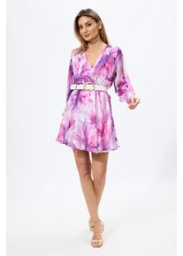 Rochie eleganta in clos din voal cu imprimeu floral Darina Fucsia