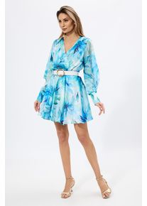 Rochie eleganta in clos din voal cu imprimeu floral Darina Turcoaz