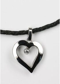 Firetti Kette mit Anhänger »Schmuck Geschenk Herz, geflochtenes Lederband«, mit Zirkonia (synth.)