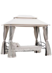 Outsunny Outdoor 2-in-1 Convertible Swing Chair Bed 3 Seater Porch w/Nettings | Aosom Ireland