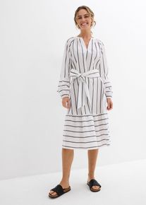 bonprix Mujer, Vestido midi de rayas de algodón puro, blanco, 36