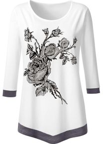 Damen Tunikashirt mit Glitzersteinchen ecru-anthrazit-bedruckt Größe 54