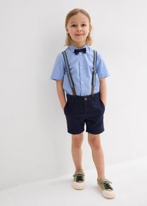 Overhemd met korte mouwen chino bermuda bretels en vlinderdas (4-dlg. set) - blauw - maat 104 - 100% katoen - bonprix