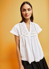 Blouse met korte mouwen en broderie anglaise - wit - maat 38 - met katoen - bonprix