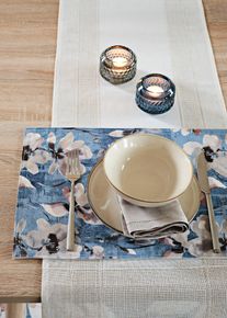 Placemats met bloemenprint (set van 2) - blauw - maat 45x30 cm - bonprix