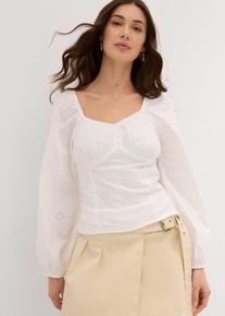 Blouse van katoen met broderie anglaise - wit - maat 38 - 100% katoen - bonprix