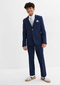 4-delig pak: colbert broek overhemd stropdas - blauw - maat 140 - met katoen - bonprix
