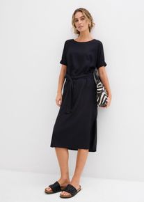 Midi jurk met elastische boorden aan de mouwen en riem - zwart - maat 48 - viscose - bonprix