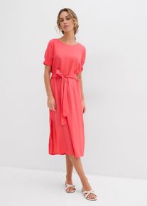 Midi jurk met elastische boorden aan de mouwen en riem - pink - maat 46 - viscose - bonprix