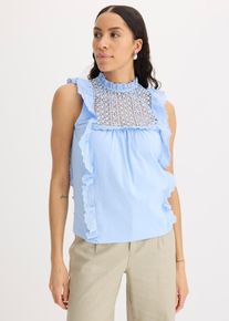 Jersey top met broderie anglaise - blauw - maat 48/50 (XL) - met katoen - bonprix