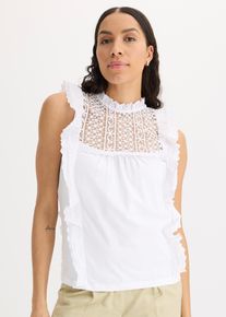 Jersey top met broderie anglaise - wit - maat 44/46 (L) - met katoen - bonprix