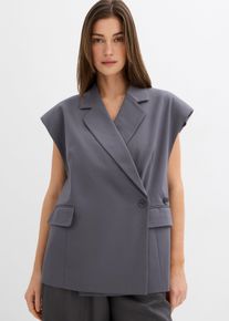 Lang mouwloos vest - grijs - maat 48 - met katoen - bonprix