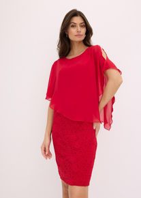 Spitzenkleid mit Überwurf aus feinem Chiffon, rot, Größe 54, bonprix