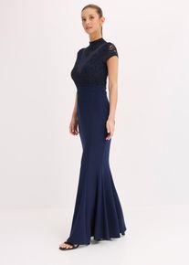 Maxikleid mit Spitze und Mesh, blau, Größe 32, bonprix