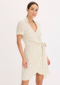 Wickelkleid in Leinen-Optik, beige, Größe 46, Leinen, bonprix