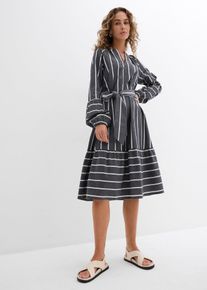 Midi-Kleid aus reiner Baumwolle, grau, Größe 38, mit Baumwolle, bonprix