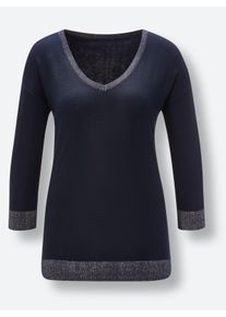 Dames Pullover met V-hals in mix van viscose en zijde in marine ,maat 40, WITT, 40% Viscose, 25% Polyamide, 13% gemetalliseerd garen, 12% Zijde, 10% 