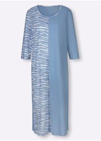 Dames Nachthemd in blauw/ecru bedrukt ,maat 36/38, WITT, 50% Katoen, 50% Viscose