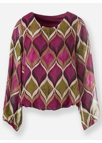 Heine Dames Blouse met print en viscose-jerseyvoering in mauve/rietgroen bedrukt ,maat 46, Witt, 100% Polyester