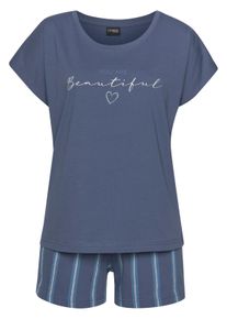 Vivance Dreams Dames shortama in blauw gestreept ,maat 32/34, Witt, 100% Katoen