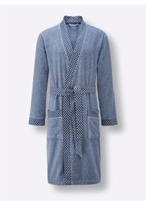 feel good Heren Badjas in jeansblauw/ecru gemêleerd ,maat 44/46, Witt, 100% Katoen