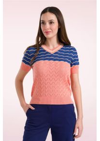 Ellie gestrickter Pullover in Blau und Lachs