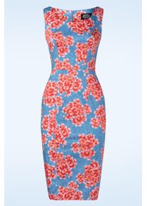 Hearts & Roses Topvintage exclusive ~ Lydia Blumen Etuikleid in Blau und Rot