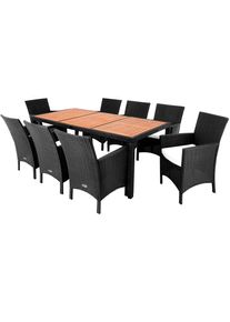 Casaria Polyrattan tuinzitgroep Rom 9-delig zwart acaciahout