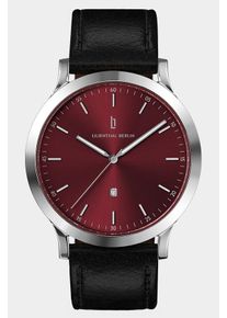 Men's Watch - Silver Bordeaux - Surgical steel case, Sapphire-hardened mineral glass, Leather Strap - 40mm , Quartz Movement - Lilienthal Berlin