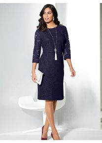 Dames Kanten jurk in kokermodel in marine ,maat 36, WITT, 70% Katoen, 30% Polyamide