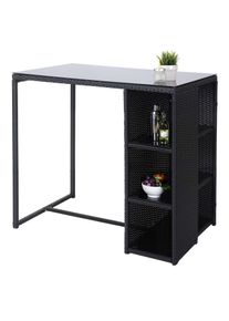 Poly-Rattan Bartisch HWC-A28, Bistrotisch Garten Bar Loungebar Tisch mit Regal, anthrazit