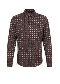 WE Fashion, Mænd, Skjorte, Mørkebrun / Hvid, Størrelse XS