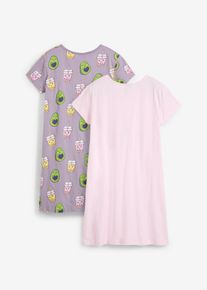 Nattlinne i ekologisk bomull för barn (2-pack) - rosa - storlek 176/182 - bonprix