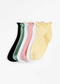 Korta sockor med vågig kant med ekologisk bomull (6 par) - vit - storlek 35-38 - bonprix