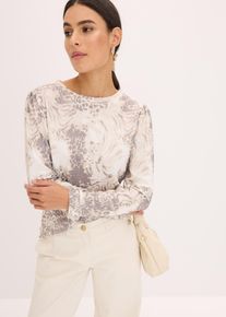Långärmad topp med struktur - beige - storlek 48/50 (XL) - bonprix