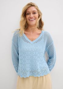 Tunn hålmönstrad tröja - blå - storlek 48/50 (XL) - bonprix