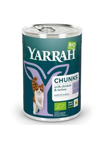 6x405g Chunks Kip en Kalkoen met Brandnetel & Tomaat Yarrah Biologisch Kattenvoer Nat