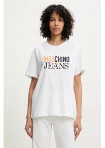 Moschino Jeans tricou din bumbac femei, culoarea alb, 0712 3732