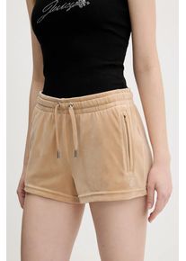 Juicy Couture pantaloni scurți de catifea TAMIA femei, culoarea bej, cu imprimeu, medium waist, JCWH121001