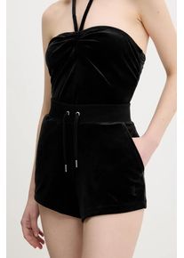 Juicy Couture pantaloni scurți de catifea EVE POCKET femei, culoarea negru, uni, medium waist, JCBHS224801