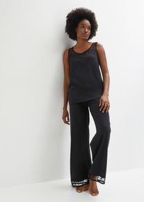 Pyjama à empiècement en dentelle - noir - taille 42/44 (M) avec coton - bonprix